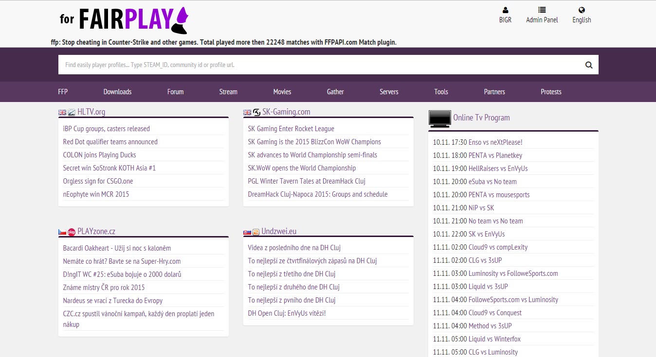 Public section of forFAIRPLAY with an overview of esports portals